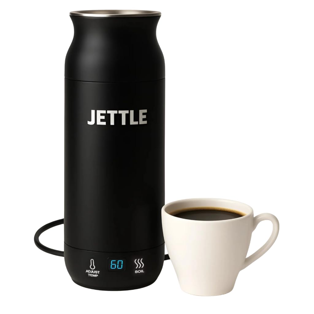 Jettle Electric Kettle - Travel Portable Heater for Coffee Tea Milk Soup - Stainless Steel Travel Water Boiler tea pot with Temperature Control - LED - Automatic Power Off - 450ml - Kitchen Appliance