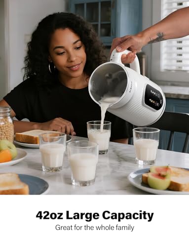 GDOR 42oz Smart Nut Milk Maker, 9-in-1 Plant Milk Machine for Almond, Oat, Soy, Juice & Smoothie, Large Touch Display Blender with Keep Warm, Boil Water, 12H Delay and Self-Cleaning