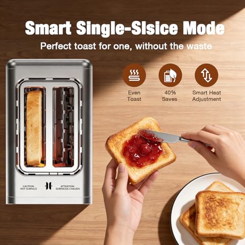 2 Slice Toaster with Touch Screen, 1.5" Wide Slot for Bagels, Smart Digital