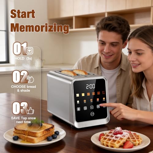 2 Slice Toaster with Touch Screen, 1.5" Wide Slot for Bagels, Smart Digital