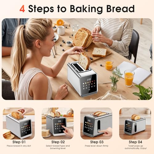 2 Slice Toaster with Touch Screen, 1.5" Wide Slot for Bagels, Smart Digital