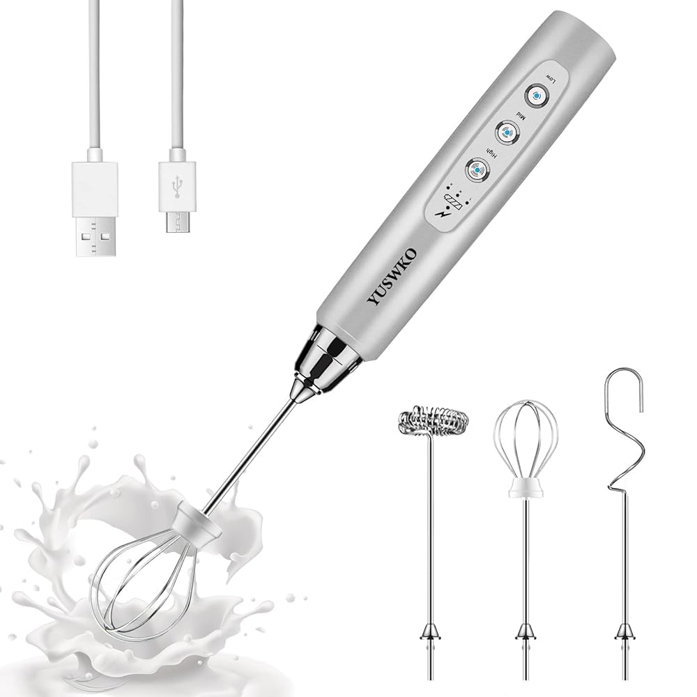 YUSWKO Rechargeable Handheld Milk Frother Wand for Coffee