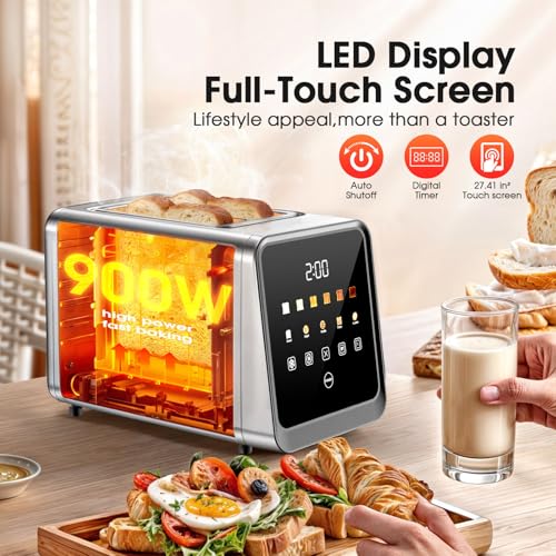2 Slice Toaster with Touch Screen, 1.5" Wide Slot for Bagels, Smart Digital