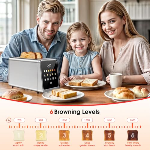 2 Slice Toaster with Touch Screen, 1.5" Wide Slot for Bagels, Smart Digital