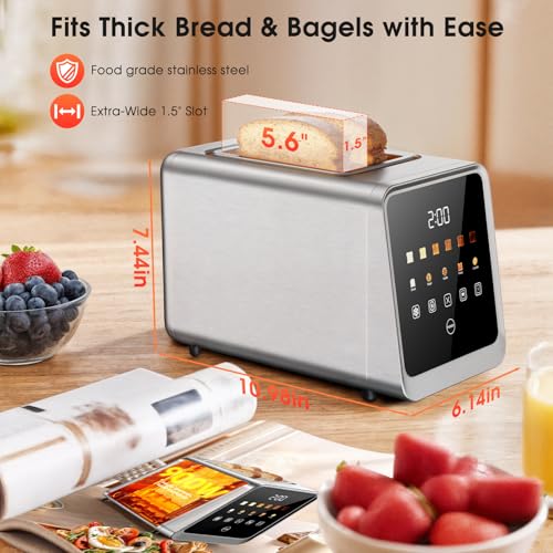 2 Slice Toaster with Touch Screen, 1.5" Wide Slot for Bagels, Smart Digital