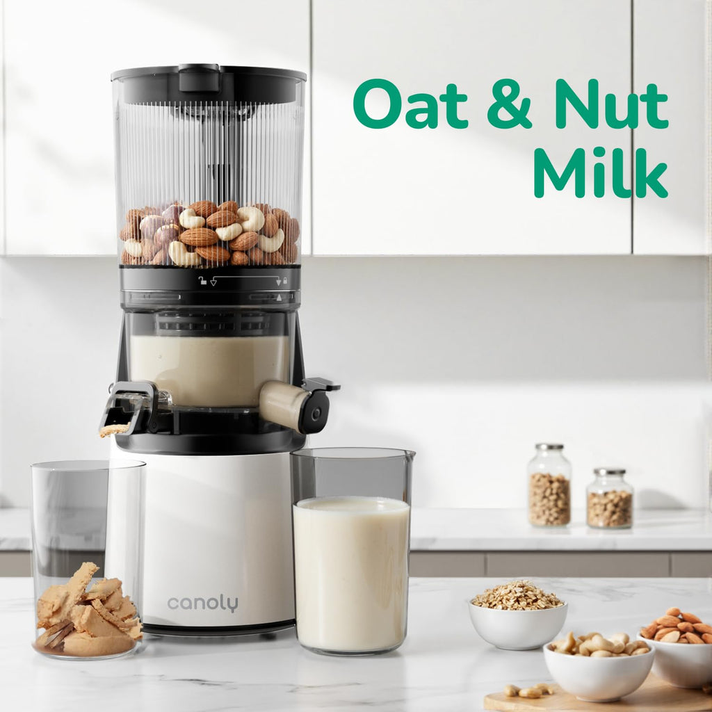 Canoly C16 Cold Press Juicer, 6" Extra Wide Feed Chute, 3-IN-1 Strainers (Juice & Sorbet & Nut Milk), Powerful AC Brushless Motor, Self Precut System, Juicer Machines with BPA-Free
