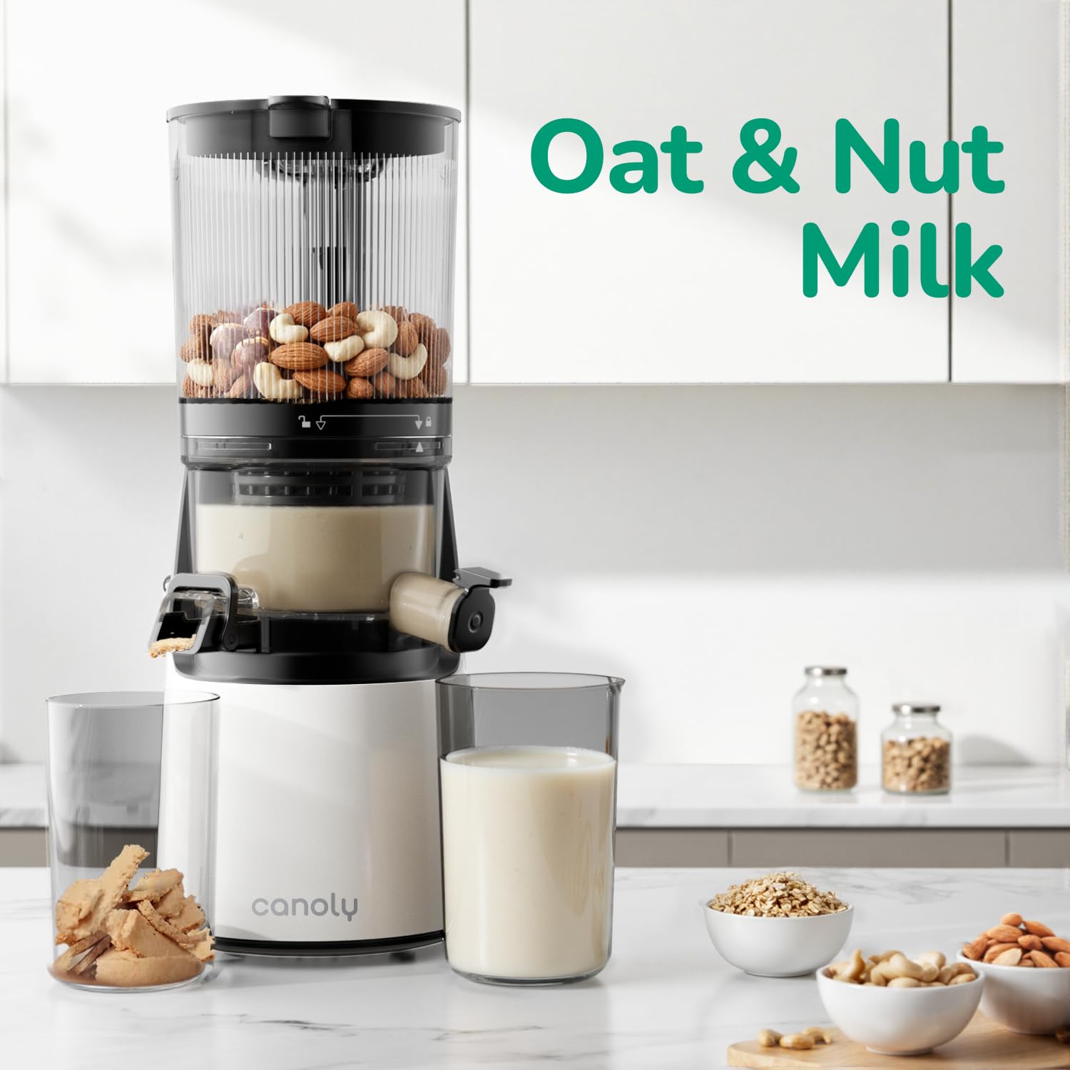 Canoly C16 Cold Press Juicer, 6" Extra Wide Feed Chute, 3-IN-1 Strainers (Juice & Sorbet & Nut Milk), Powerful AC Brushless Motor, Self Precut System, Juicer Machines with BPA-Free