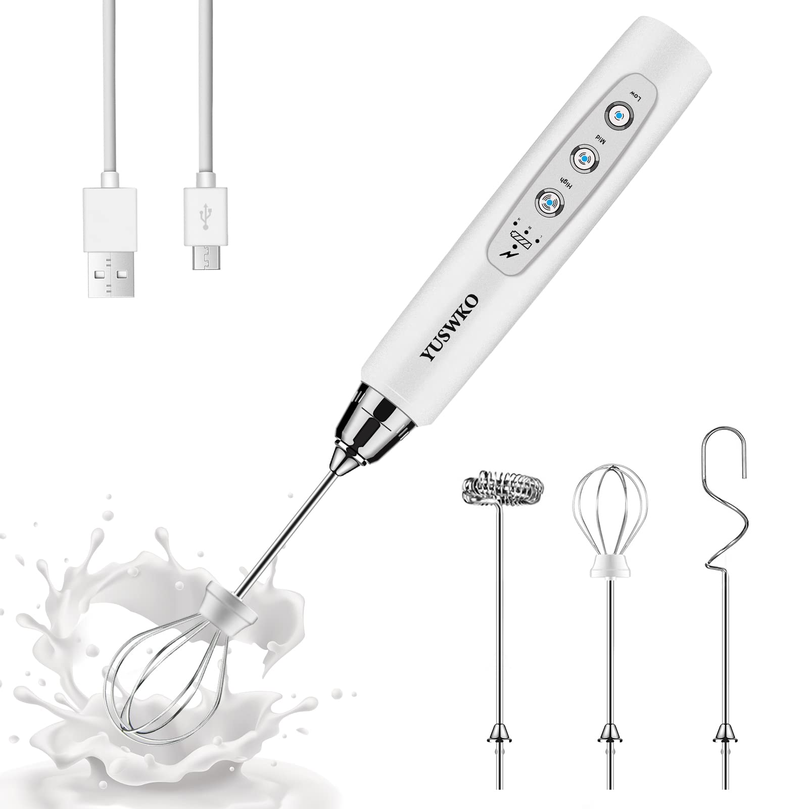 YUSWKO Rechargeable Handheld Milk Frother Wand for Coffee