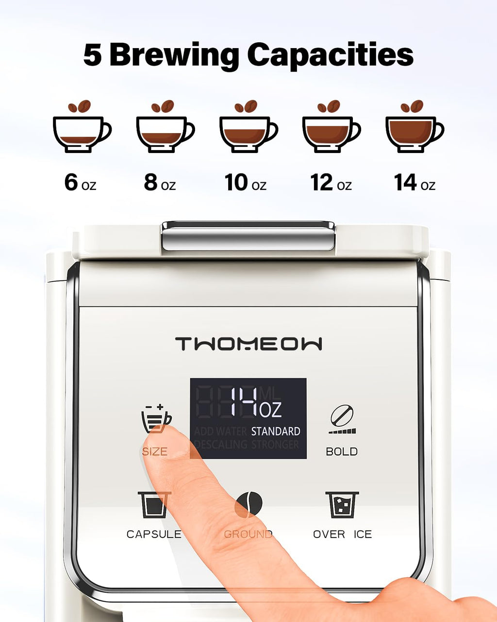 TWOMEOW Coffee Maker Hot & Iced With Bold Setting,Single Serve Coffee Maker For K Cup And Grounds,52 Oz Removabl