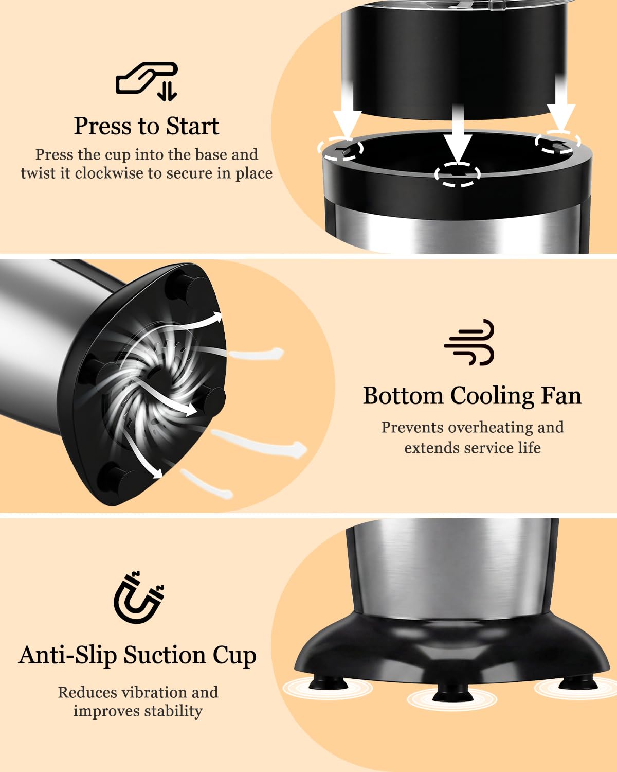 Greatogo Personal Bullet Blender for Smoothies and Shakes, Kitchen Portable Compact Smoothie Maker with 2×24oz To-Go Cups, 10oz Grinding Cup for Frozen Drinks, Small Ice, and Spices