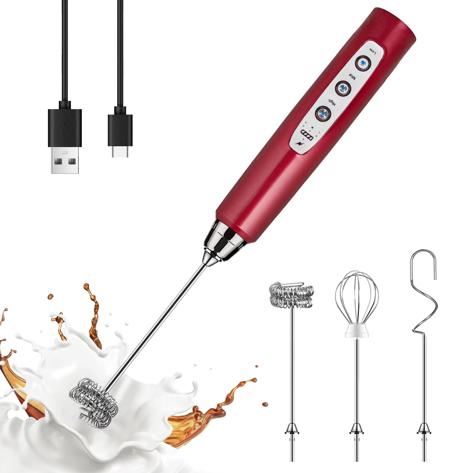 YUSWKO Rechargeable Handheld Milk Frother Wand for Coffee