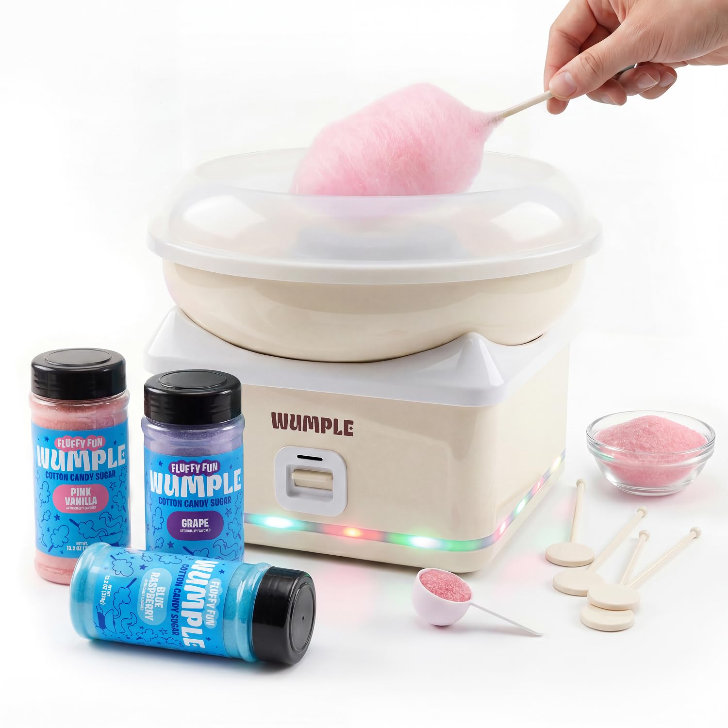 Wumple Kids Cotton Candy Maker with LED Lights, 3 Flavors