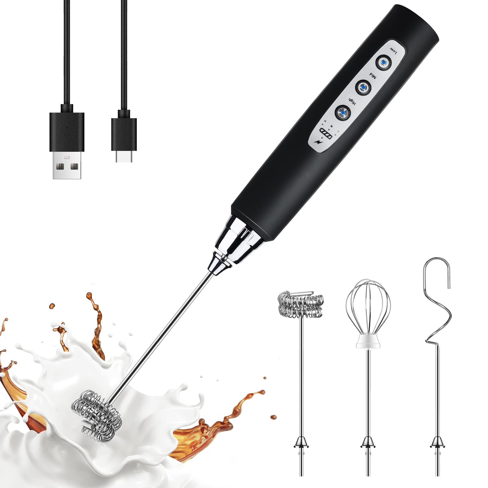 YUSWKO Rechargeable Handheld Milk Frother Wand for Coffee