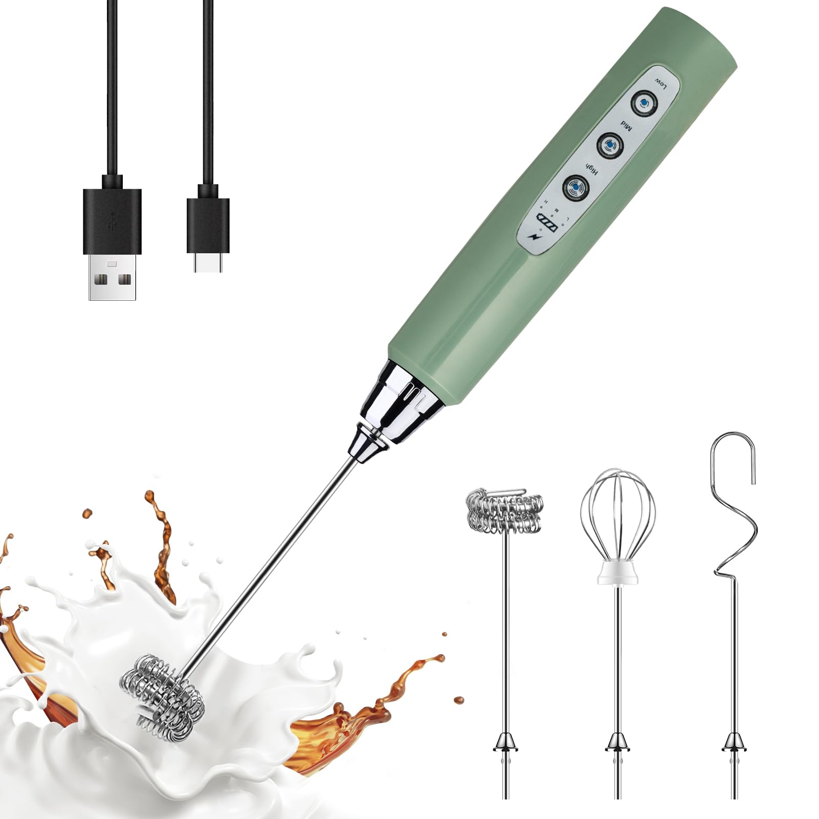 YUSWKO Rechargeable Handheld Milk Frother Wand for Coffee