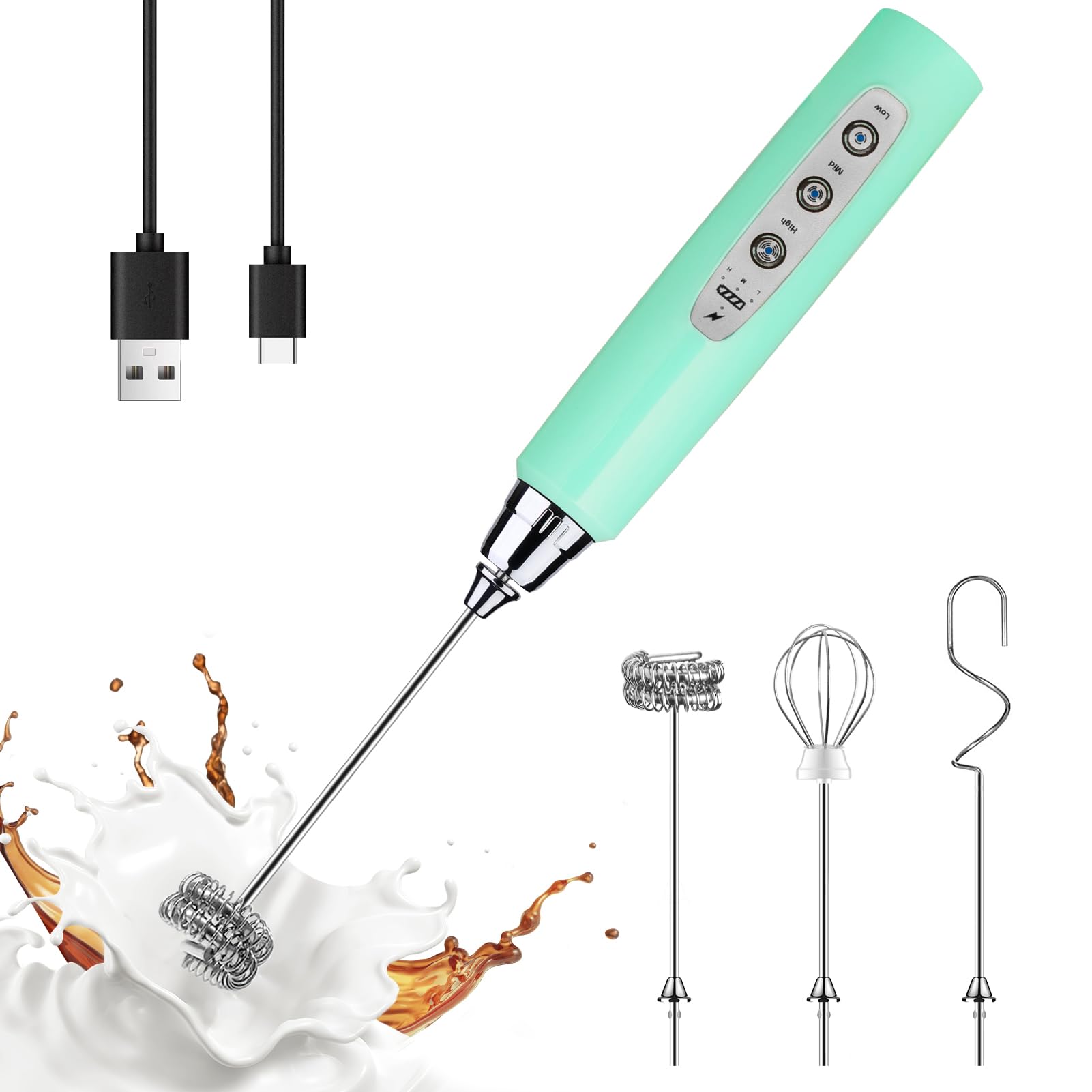 YUSWKO Rechargeable Handheld Milk Frother Wand for Coffee