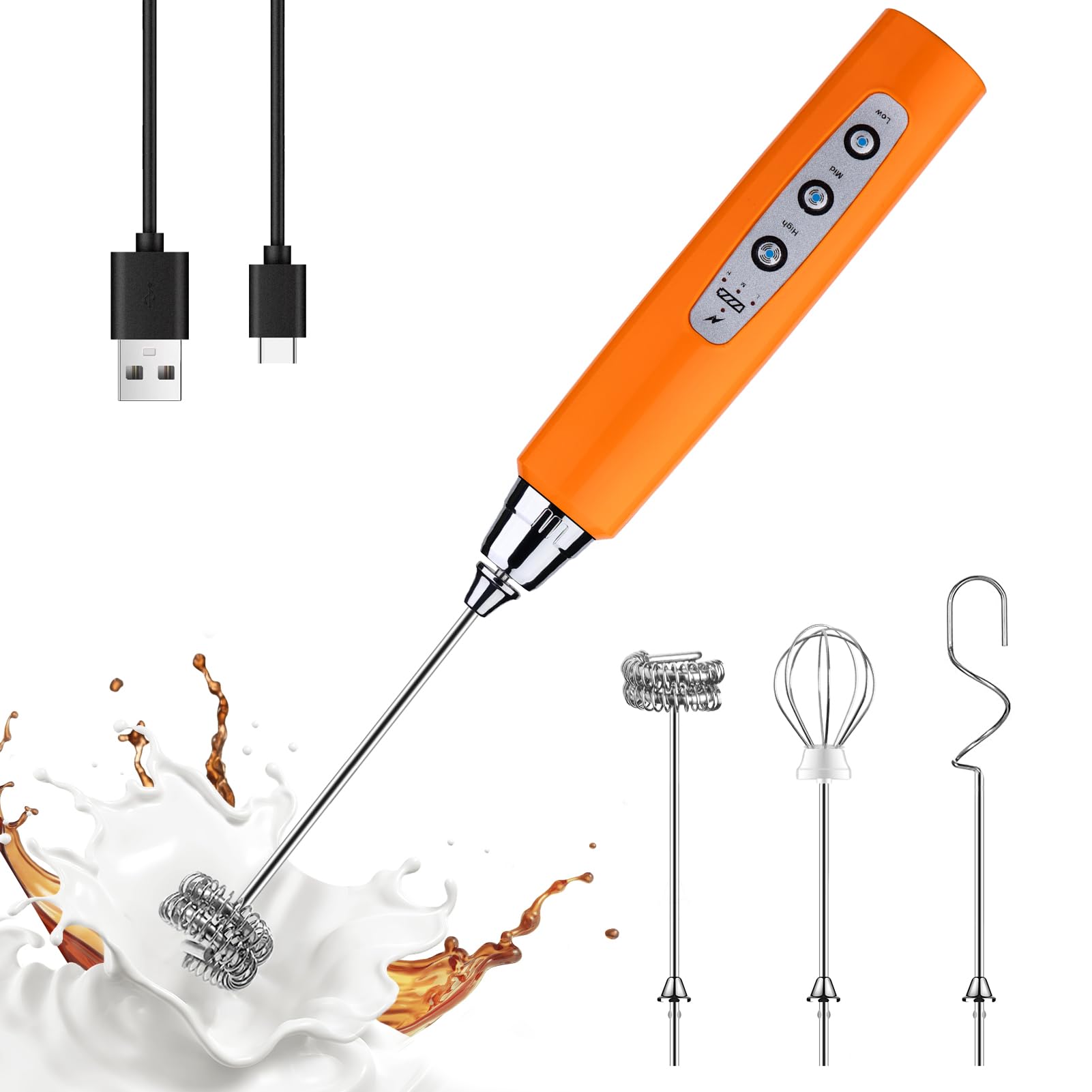 YUSWKO Rechargeable Handheld Milk Frother Wand for Coffee