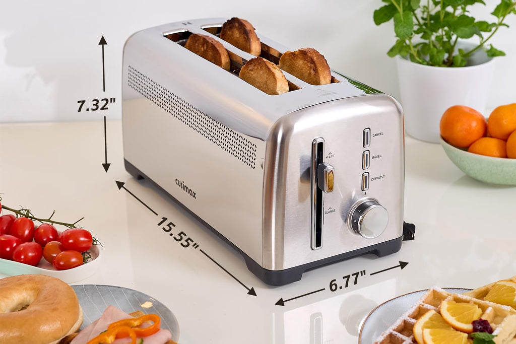 CUSIMAX 4-Slice Long-Slot Stainless Steel Toaster