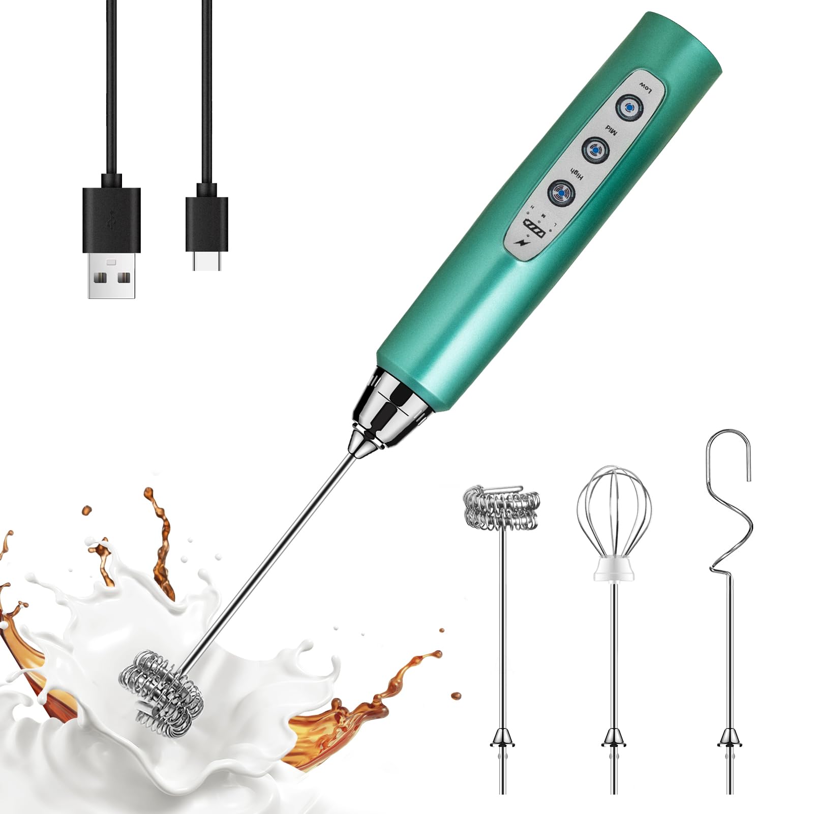 YUSWKO Rechargeable Handheld Milk Frother Wand for Coffee