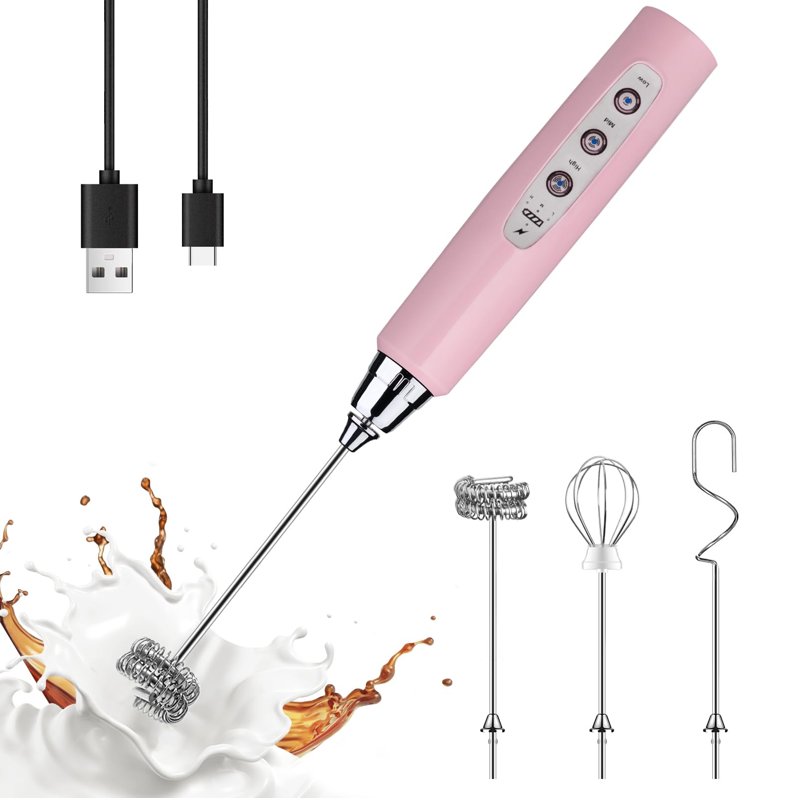 YUSWKO Rechargeable Handheld Milk Frother Wand for Coffee