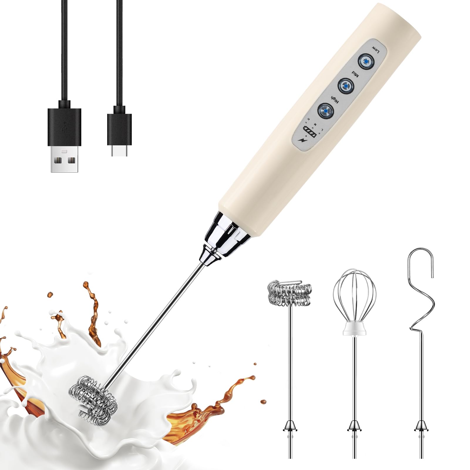 YUSWKO Rechargeable Handheld Milk Frother Wand for Coffee