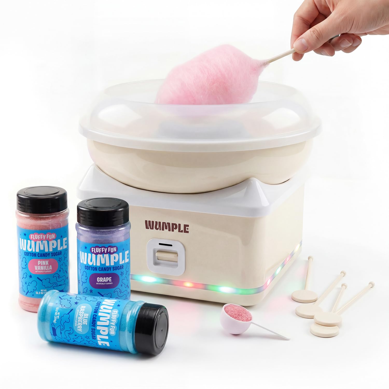 Wumple Kids Cotton Candy Maker with LED Lights, 3 Flavors
