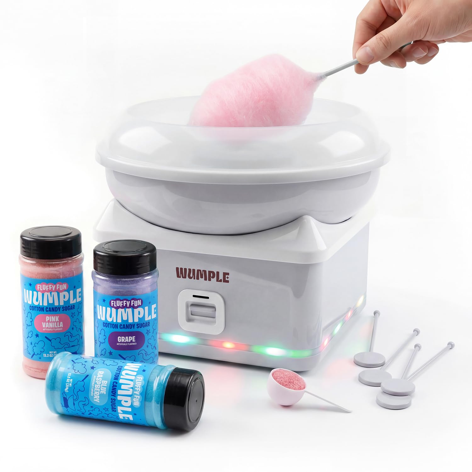 Wumple Kids Cotton Candy Maker with LED Lights, 3 Flavors