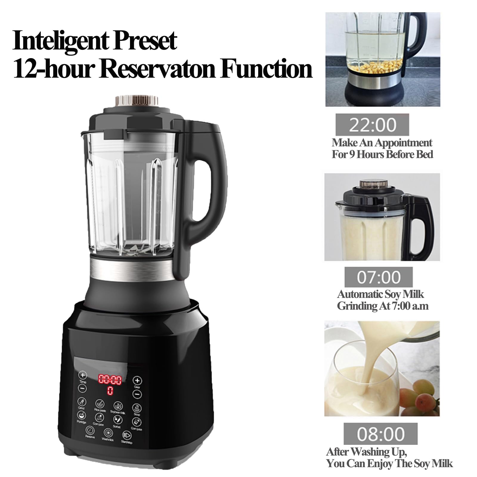 1200W Countertop Blender, Food Processor Hot Soup Maker with 9 Programs