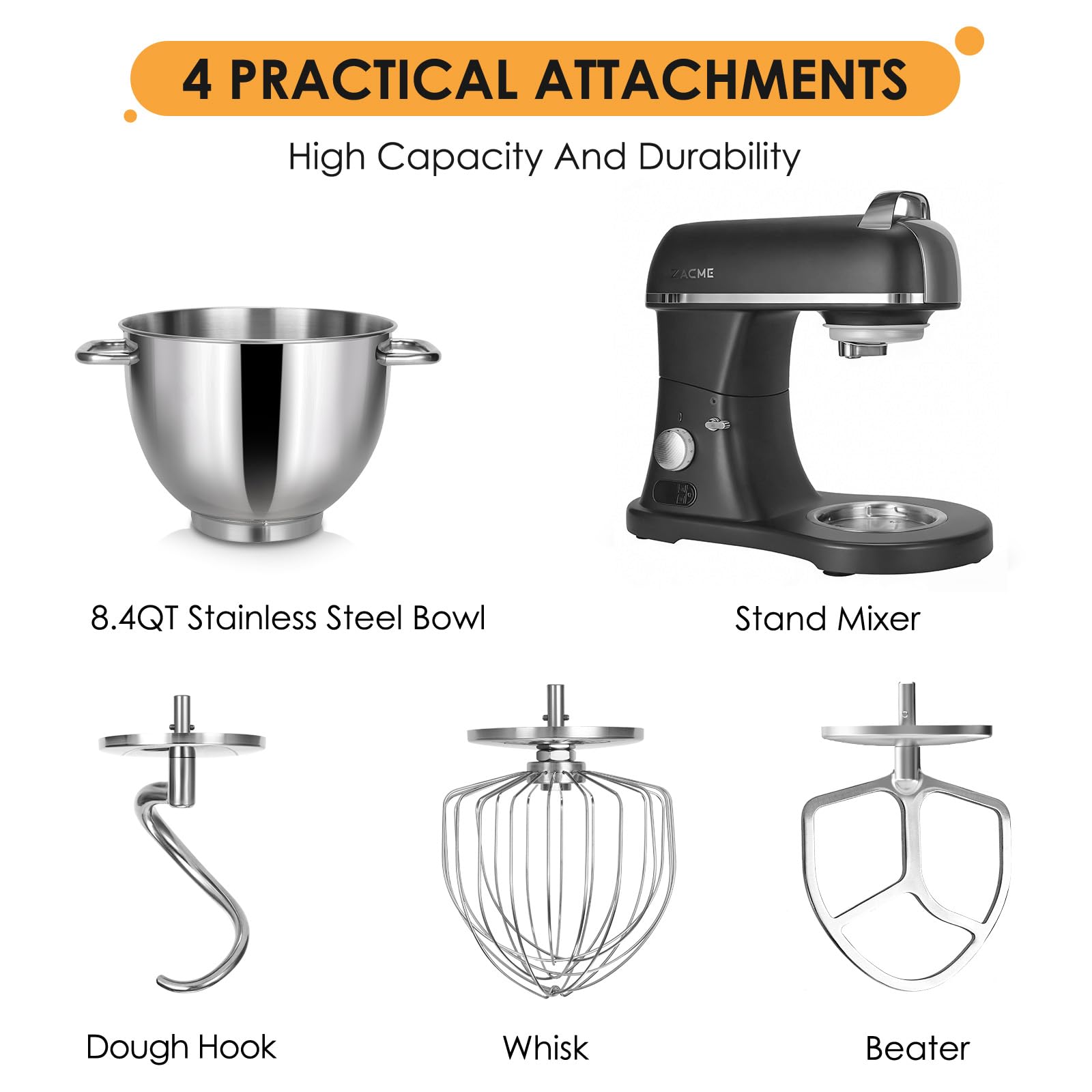 8.4QT Commercial Stand Mixer 800W with NSF Certified and Aluminum Die Casting, Mixers Kitchen Electric Stand Mixer Metal Food Mixer