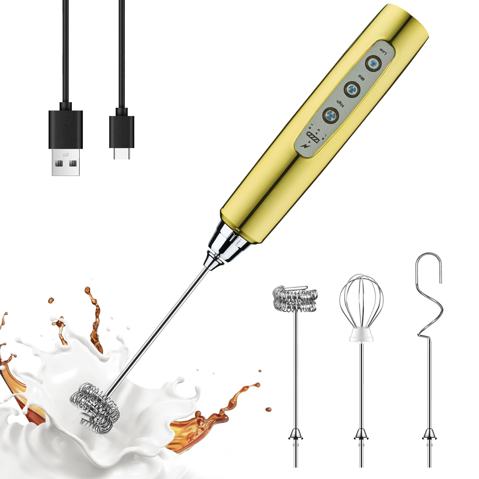 YUSWKO Rechargeable Handheld Milk Frother Wand for Coffee