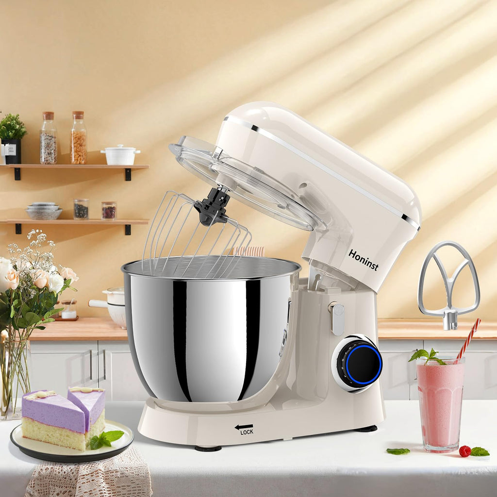 Honinst Stand Mixer, 6.5QT 10-Speed Tilt-Head Electric Stand Mixer, 3-In-1 Kitchen Mixer with Bowl, Dough Hook, Whisk and Beater, Food Mixer for Baking, Cake and Most Home Cooks,