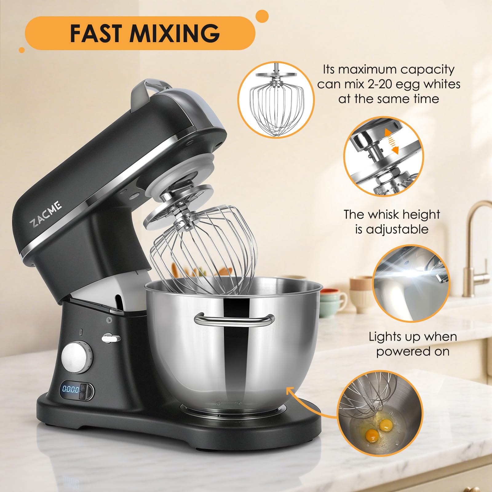 8.4QT Commercial Stand Mixer 800W with NSF Certified and Aluminum Die Casting, Mixers Kitchen Electric Stand Mixer Metal Food Mixer