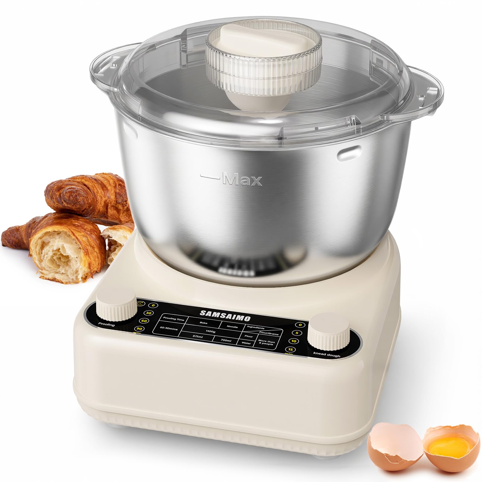 Electric Dough Maker with Ferment Function, 6.5QT Stand Dough Mixer, Dough Kneading Machine with 304 Stainless Steel Bowl, Removable Lid & Knob Control, Ideal for Bread, Pizza, Pasta