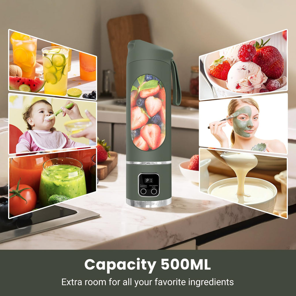 Portable Blender Personal Electric USB | 500ml Portable Juicer for Shakes and Smoothies | Small Blender for Mixing | Compact Convenient Versatile Kitchen Small Appliance for Home