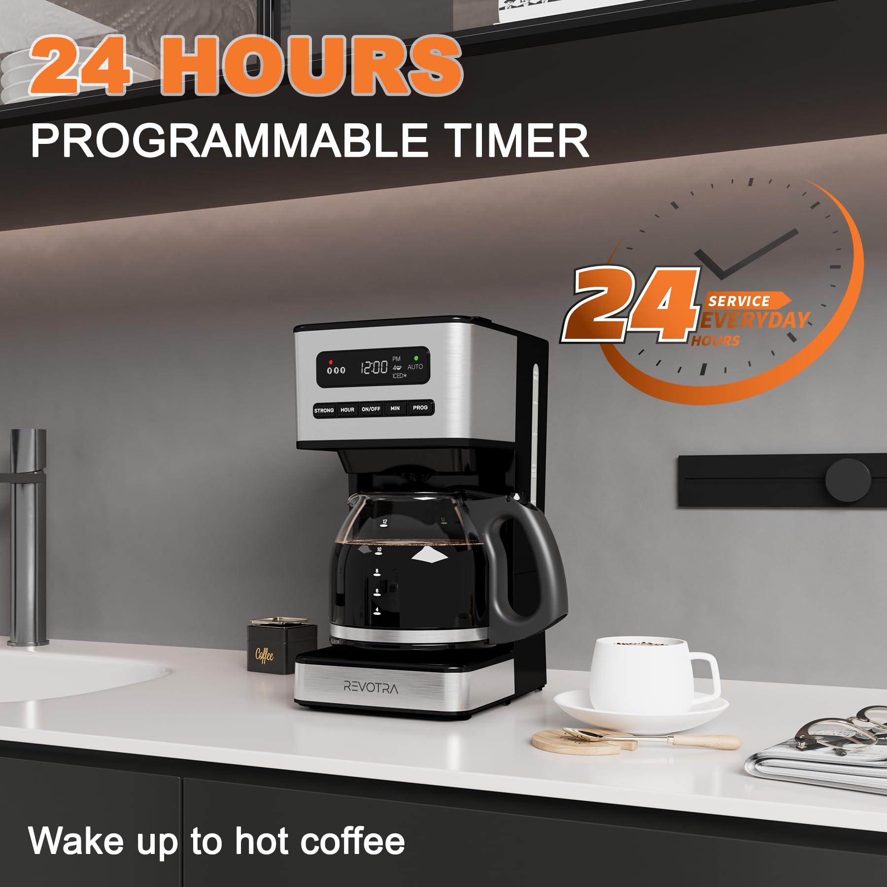 REVOTRA 12 Cup Programmable Coffee Maker, Hot and Iced Drip Coffee Makers