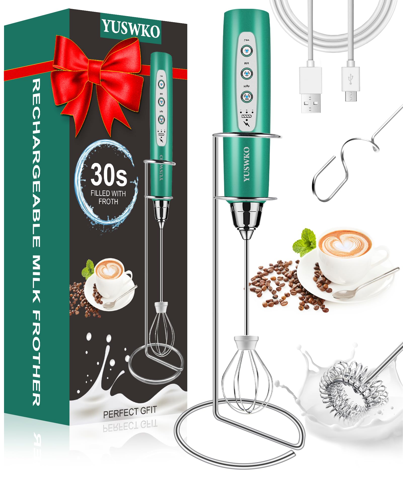 YUSWKO Rechargeable Handheld Milk Frother Wand for Coffee