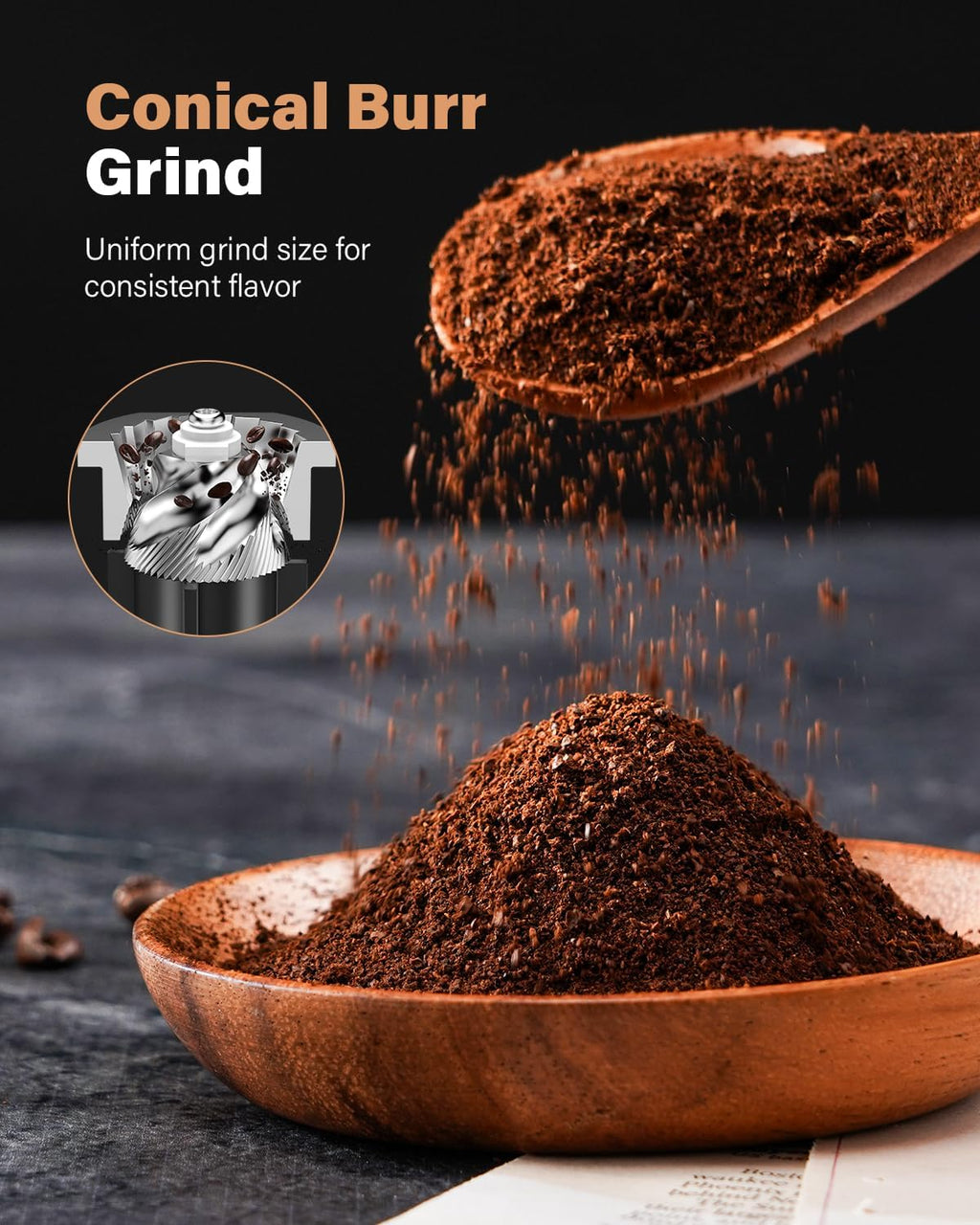 KIDISLE Conical Burr Coffee Grinder Electric, Espresso Grinder for Home Use, Burr Mill with 51 Grind Settings, Precision Electronic Timer, Stainless Steel Container