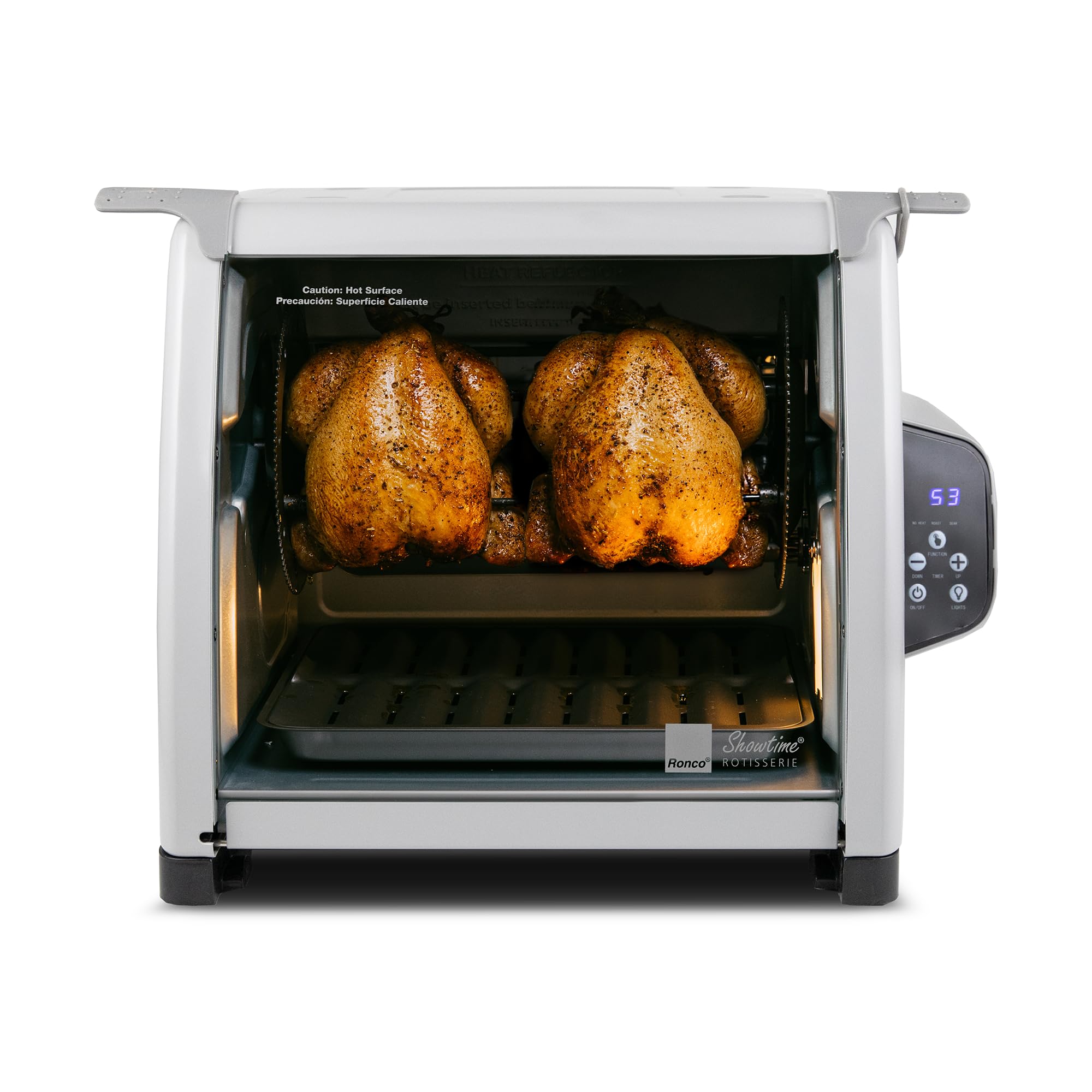 Ronco Showtime Large Capacity Rotisserie & BBQ Oven Modern Edition, Simple Switch Controls, Silicone Door Tie, Auto Shutoff, Includes Multipurpose Basket