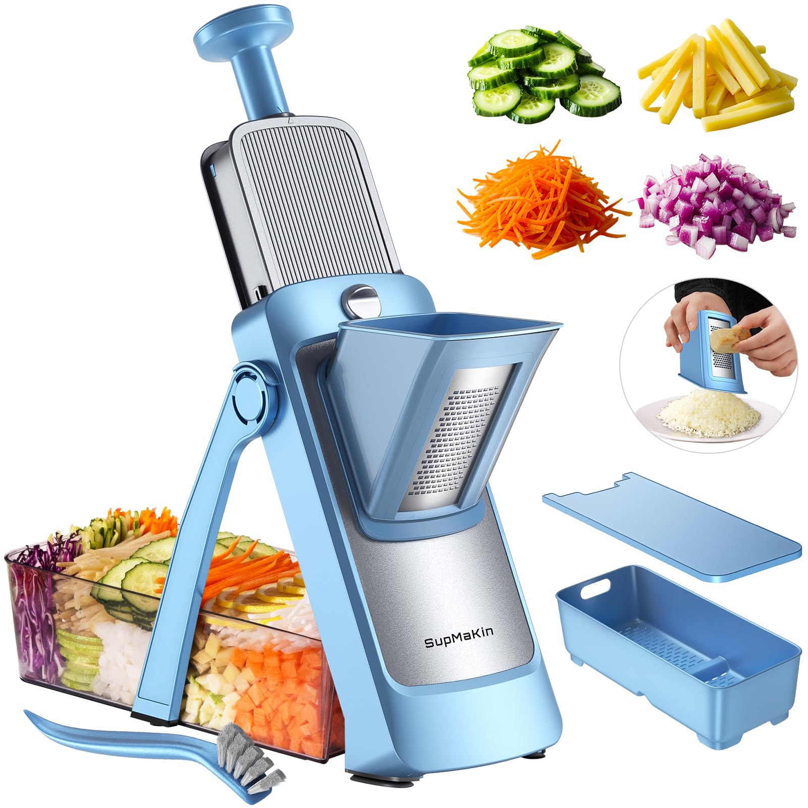 SupMaKin Safe Mandoline Slicer for Kitchen,Pptato Slicer, Vegetable Onion Chopper, French Fry Cutter, Adjustable Thickness, Julienne & Dicer Salad Chopping Artifact