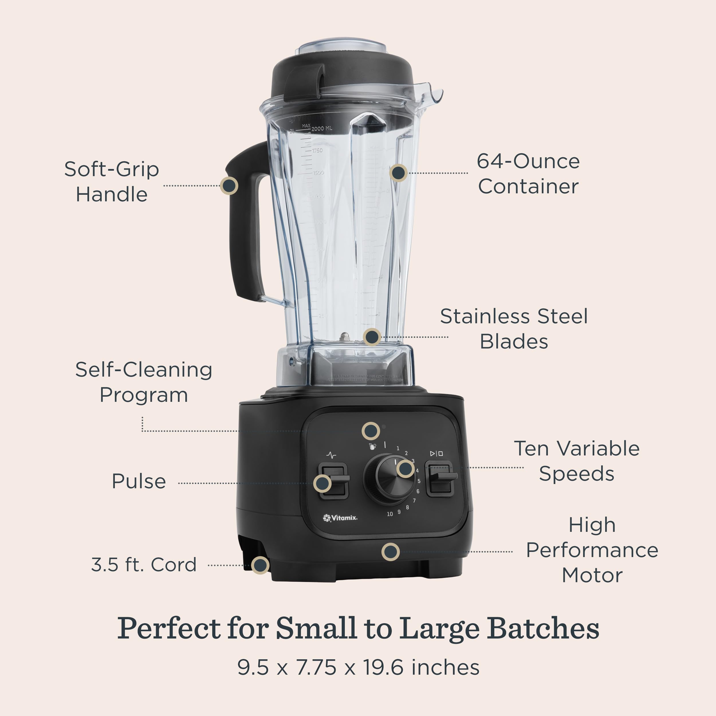 Vitamix VX1 Blender, Professional-Grade Kitchen Blender, Smoothies, Soups, Juices and More, 10-Speeds, Self-Cleaning Kitchen Appliance, 64 Oz Classic Container, Black