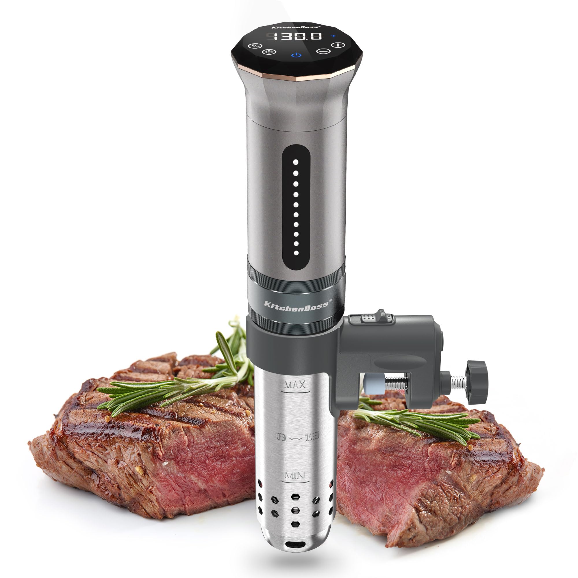 KitchenBoss Sous Vide Cooker Machine: Ultra-quiet 1100 Watt IPX7 Waterproof Water Thermal Immersion Circulator Accurate Temperature Control Digital Display Slow Cooking