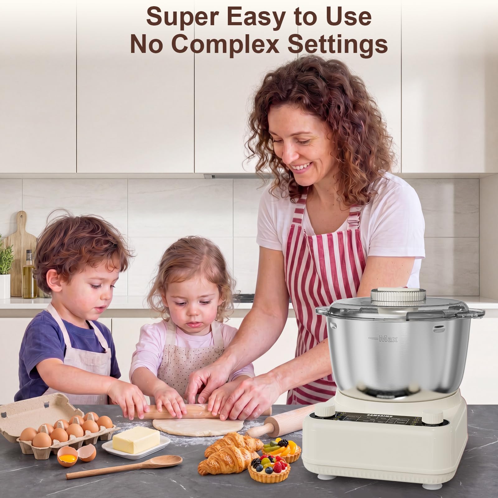 Electric Dough Maker with Ferment Function, 6.5QT Stand Dough Mixer, Dough Kneading Machine with 304 Stainless Steel Bowl, Removable Lid & Knob Control, Ideal for Bread, Pizza, Pasta