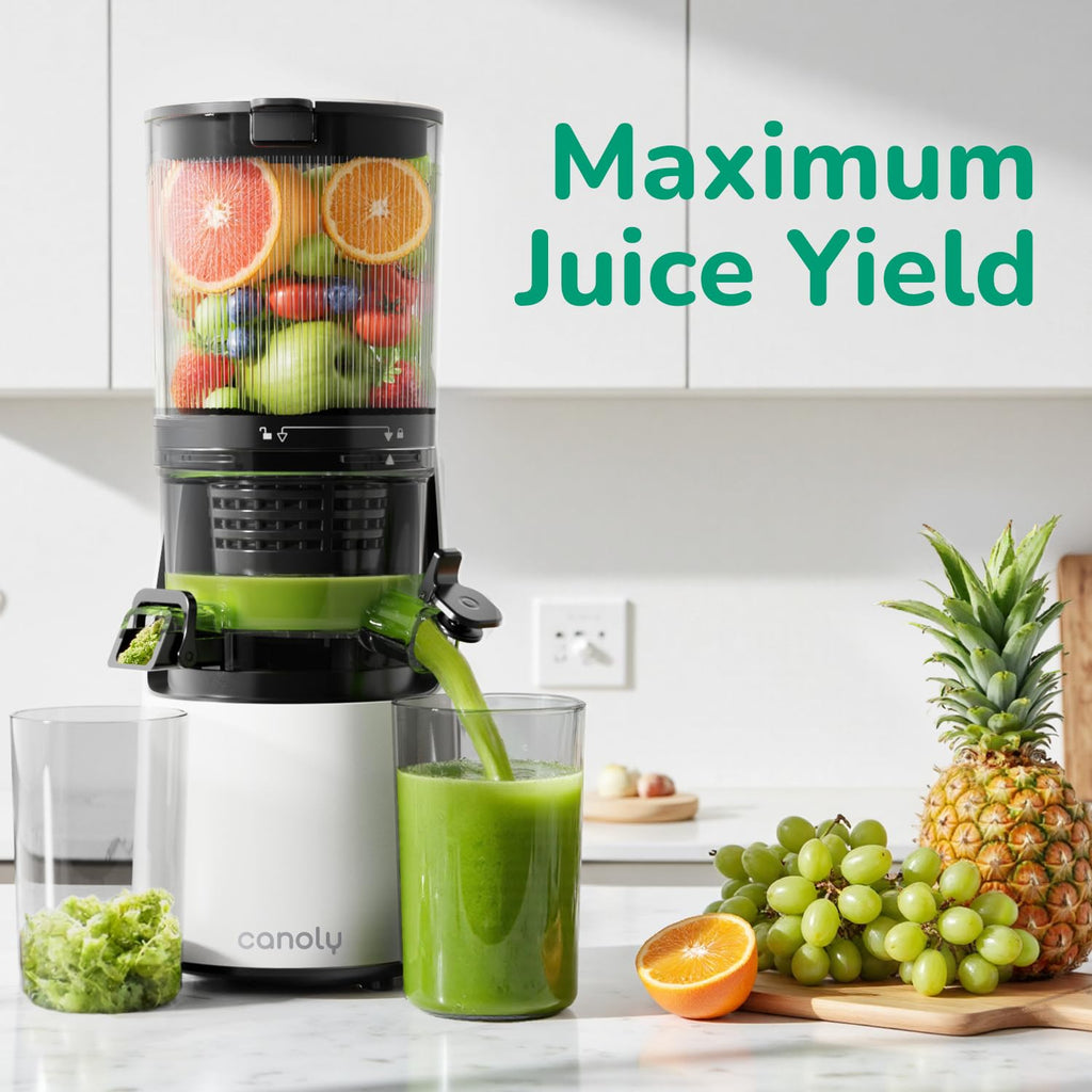 Canoly C16 Cold Press Juicer, 6" Extra Wide Feed Chute, 3-IN-1 Strainers (Juice & Sorbet & Nut Milk), Powerful AC Brushless Motor, Self Precut System, Juicer Machines with BPA-Free