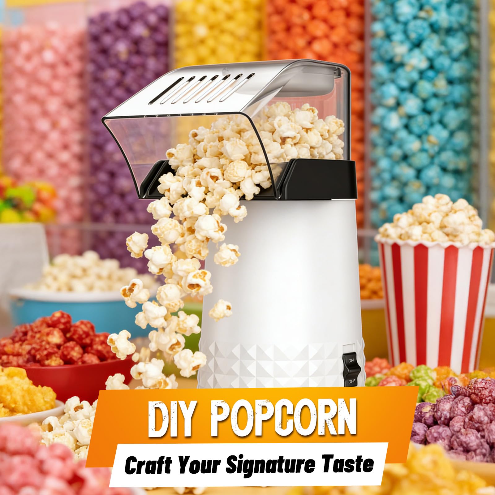 1200W Hot Air Popcorn Popper ETL Certified – Oil-Free Healthy Popcorn Maker Machine with 4.5 Quart Large Capacity, 2-Minute Fast Electric Popcorn Machine for Movie Night, Party, Snack