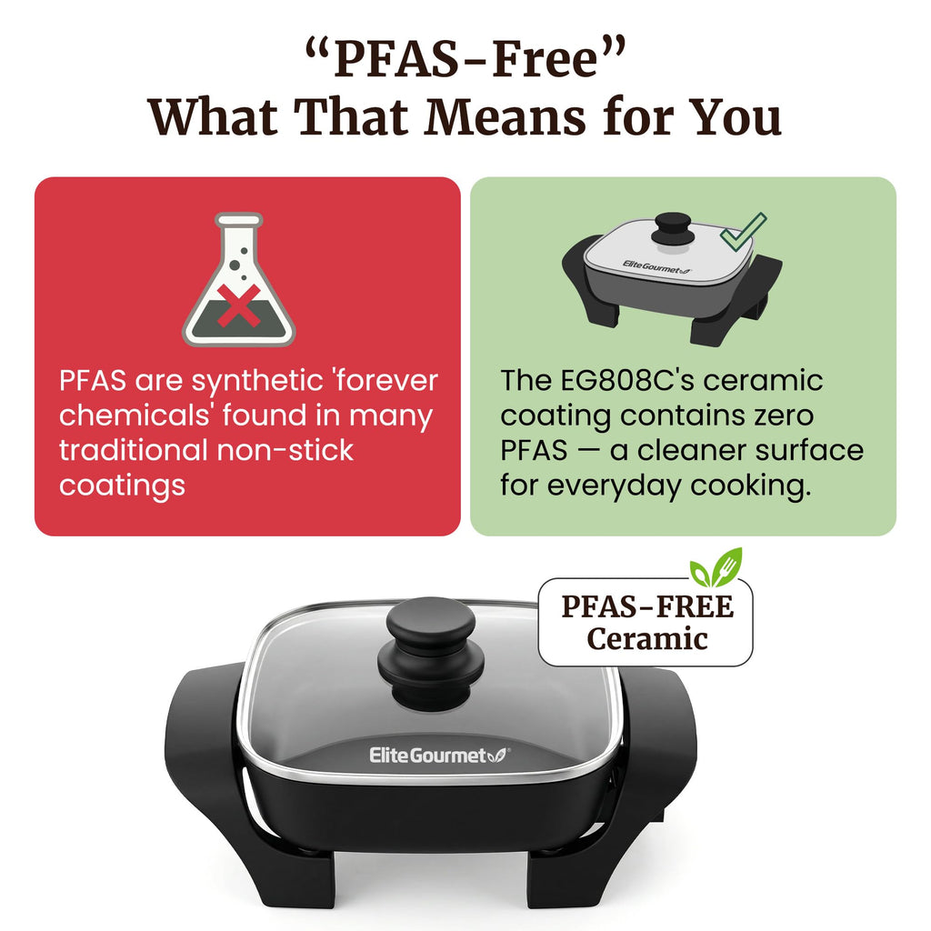 Elite Gourmet PFAS-Free Nonstick Electric Ceramic Skillet