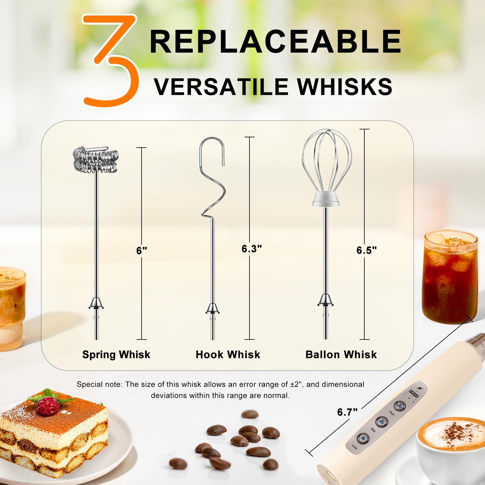 YUSWKO Rechargeable Handheld Milk Frother Wand for Coffee
