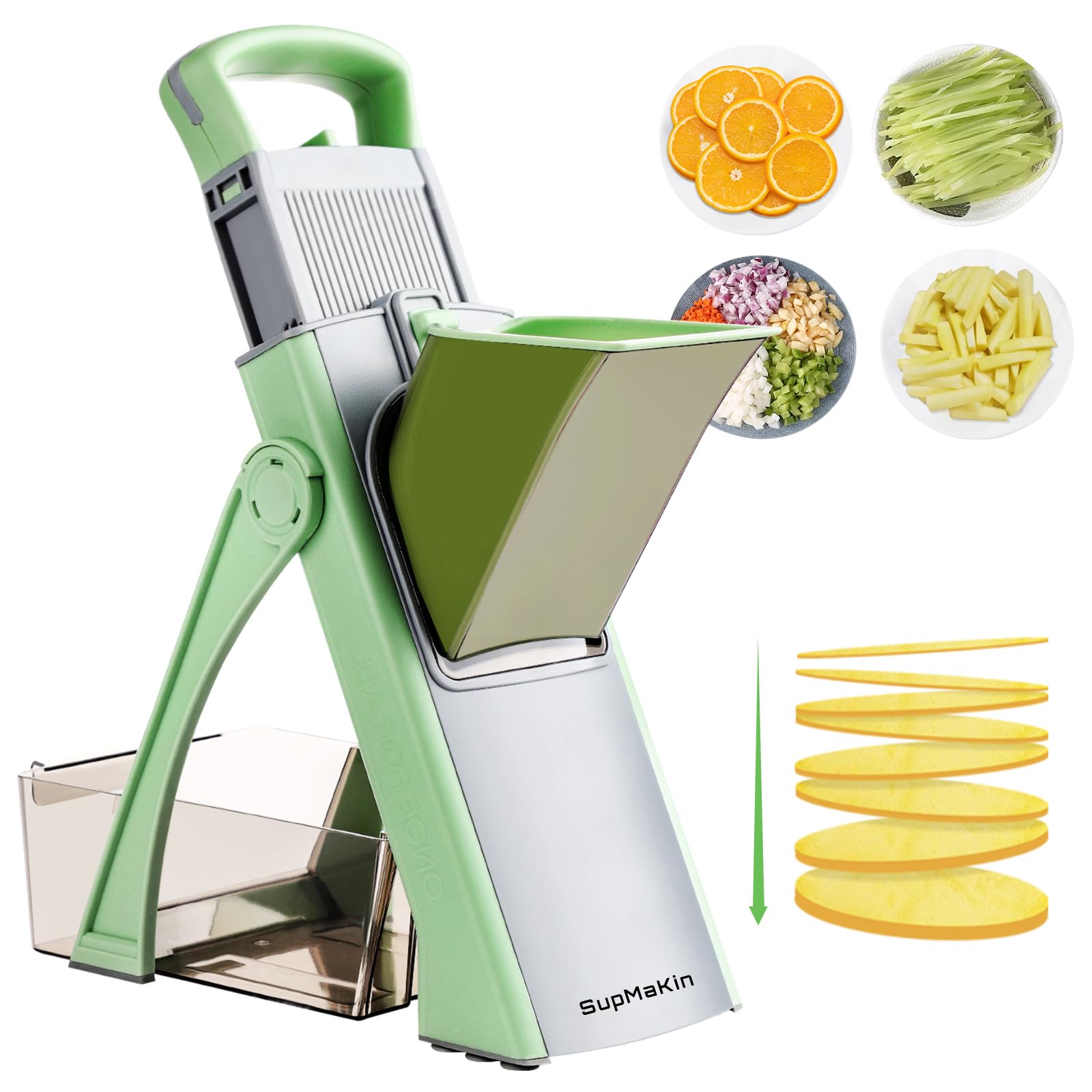 SupMaKin Safe Mandoline Slicer for Kitchen,Pptato Slicer, Vegetable Onion Chopper, French Fry Cutter, Adjustable Thickness, Julienne & Dicer Salad Chopping Artifact