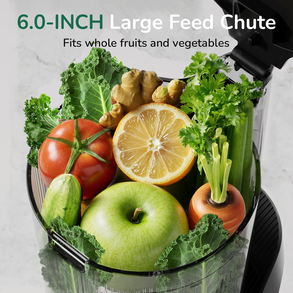 Canoly C16 Cold Press Juicer, 6" Extra Wide Feed Chute, 3-IN-1 Strainers (Juice & Sorbet & Nut Milk), Powerful AC Brushless Motor, Self Precut System, Juicer Machines with BPA-Free
