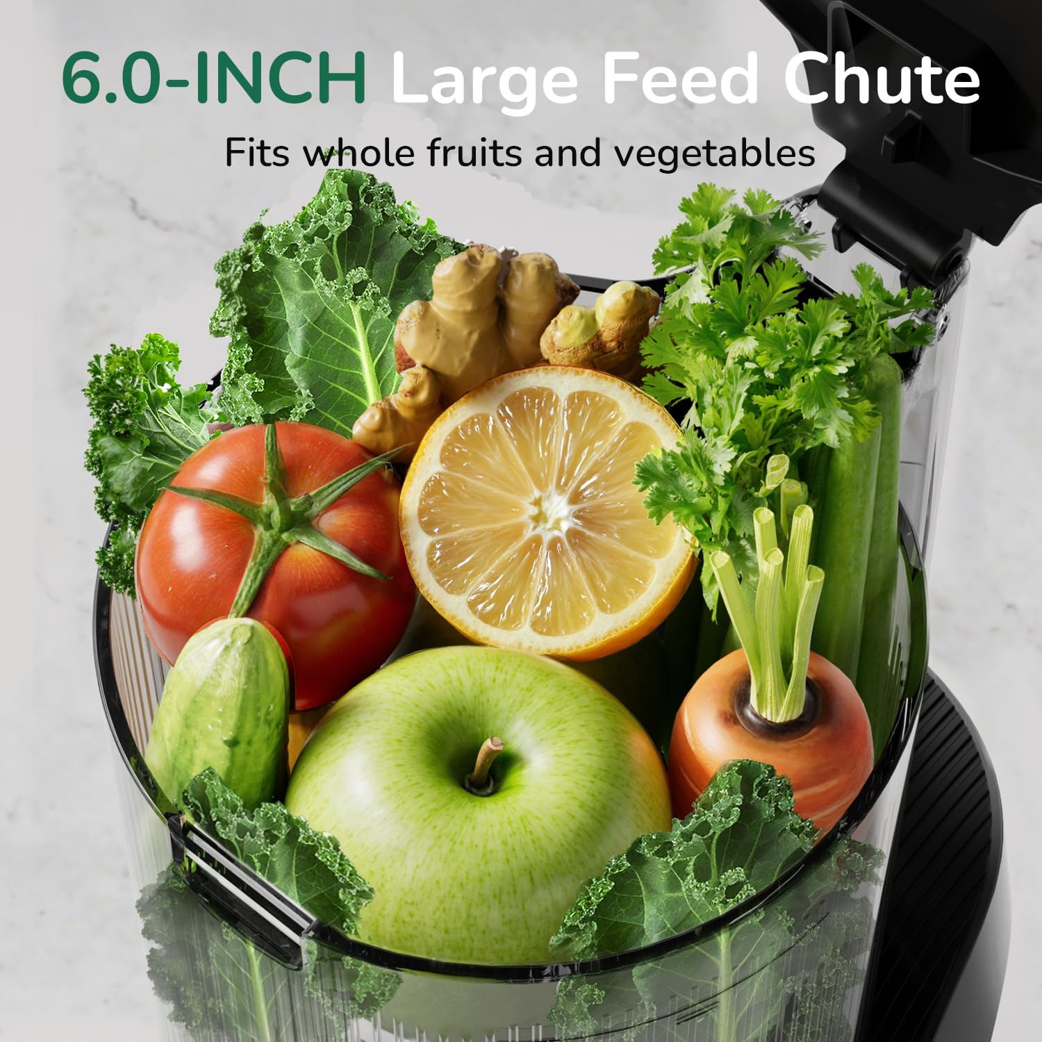 Canoly C16 Cold Press Juicer, 6" Extra Wide Feed Chute, 3-IN-1 Strainers (Juice & Sorbet & Nut Milk), Powerful AC Brushless Motor, Self Precut System, Juicer Machines with BPA-Free