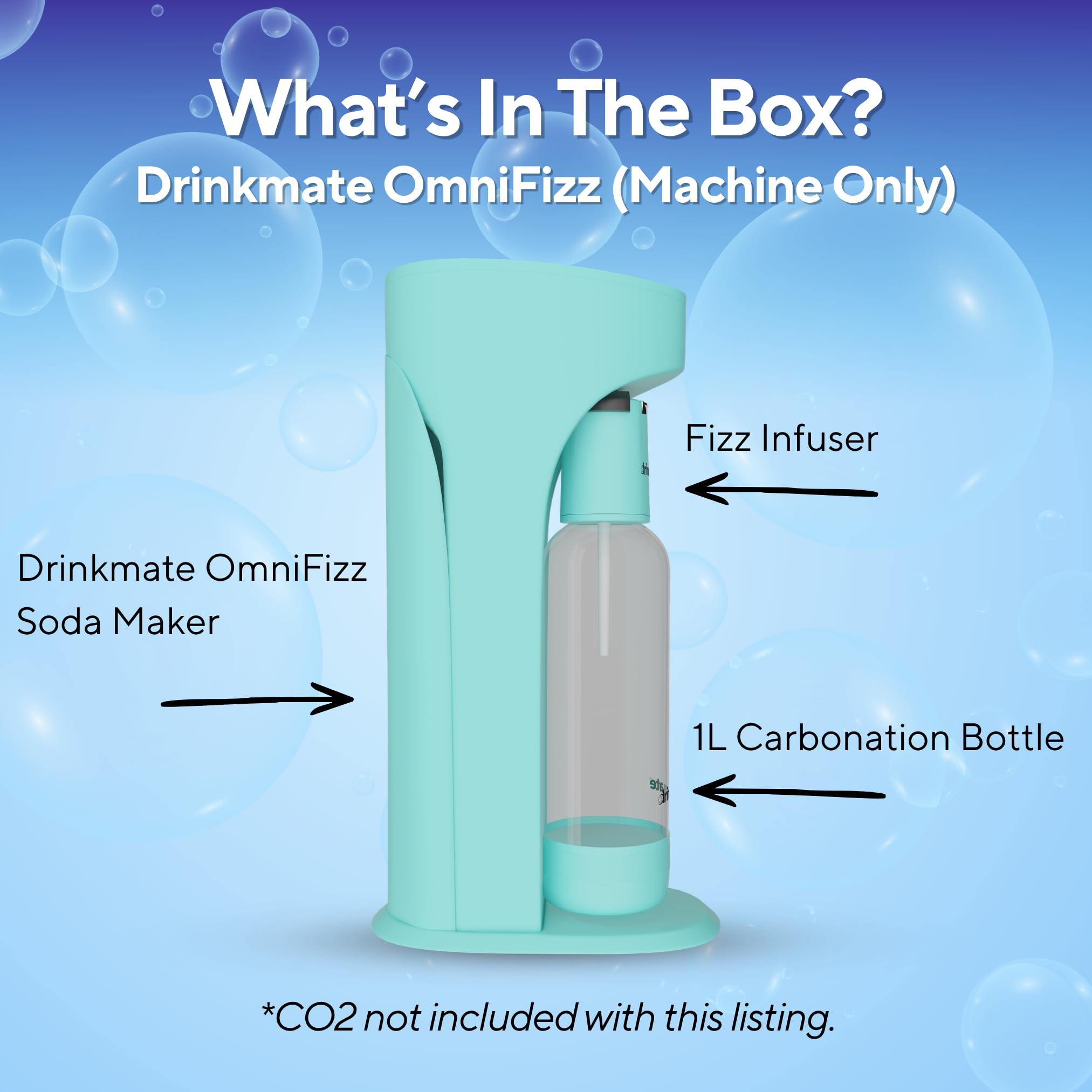 Drinkmate OmniFizz Sparkling Water Maker & Soda Streaming Machine | Carbonates Any Drink | BPA-Free Bottle | No Batteries or Electricity Required | CO2 Not Included