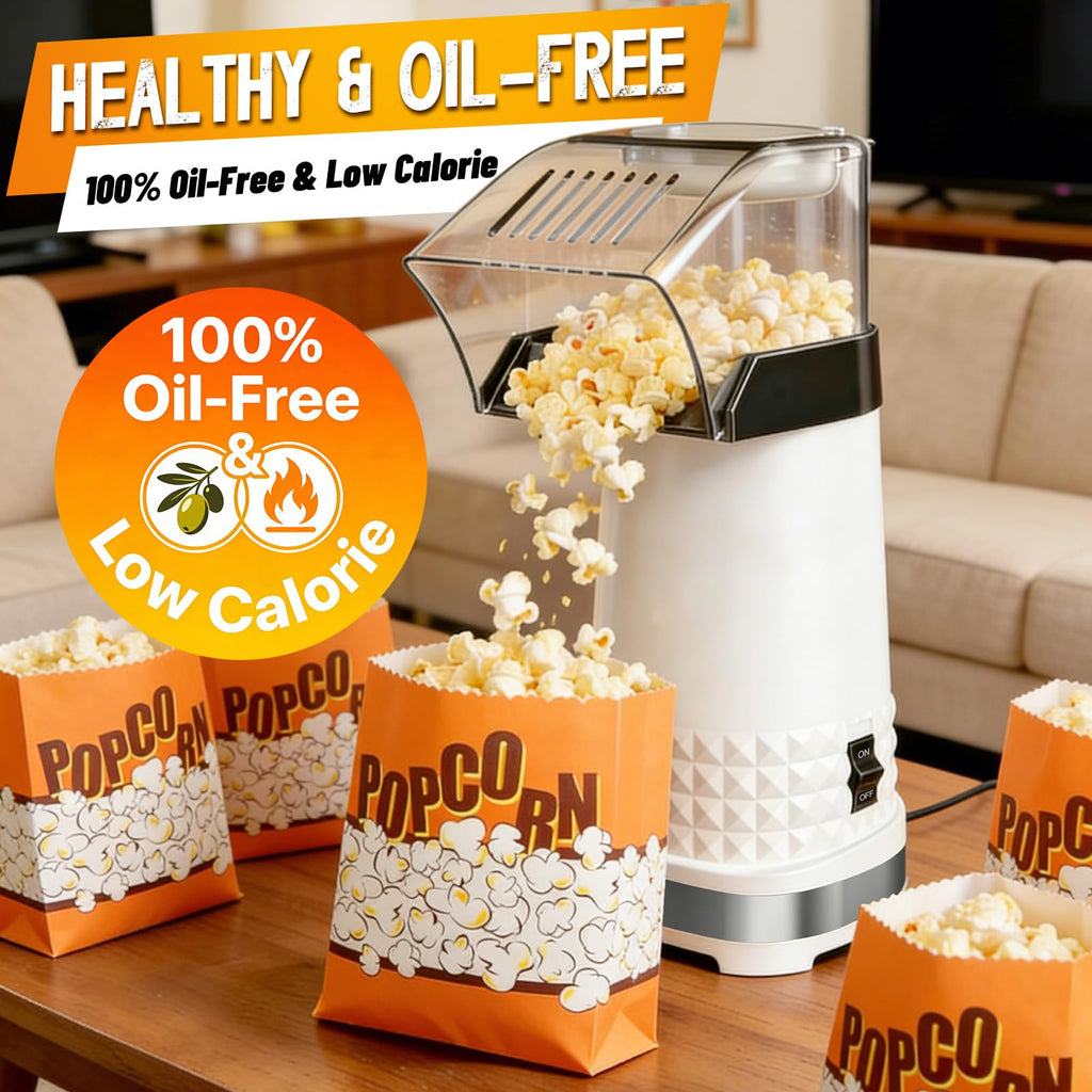 1200W Hot Air Popcorn Popper ETL Certified – Oil-Free Healthy Popcorn Maker Machine with 4.5 Quart Large Capacity, 2-Minute Fast Electric Popcorn Machine for Movie Night, Party, Snack
